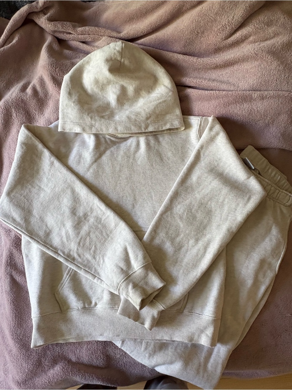 TNA Women's Cream-Beige Hooded Sweatshirt and Jogger Set